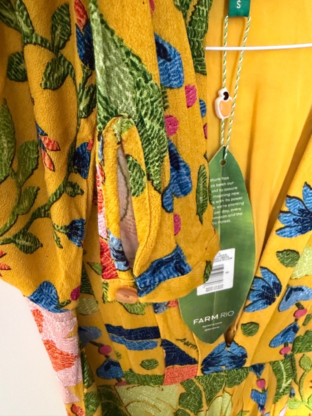 FARM Rio summer Garden Yellow Floral V-Neck Long-Sleeve Maxi Dress NWT - Picture 8 of 10